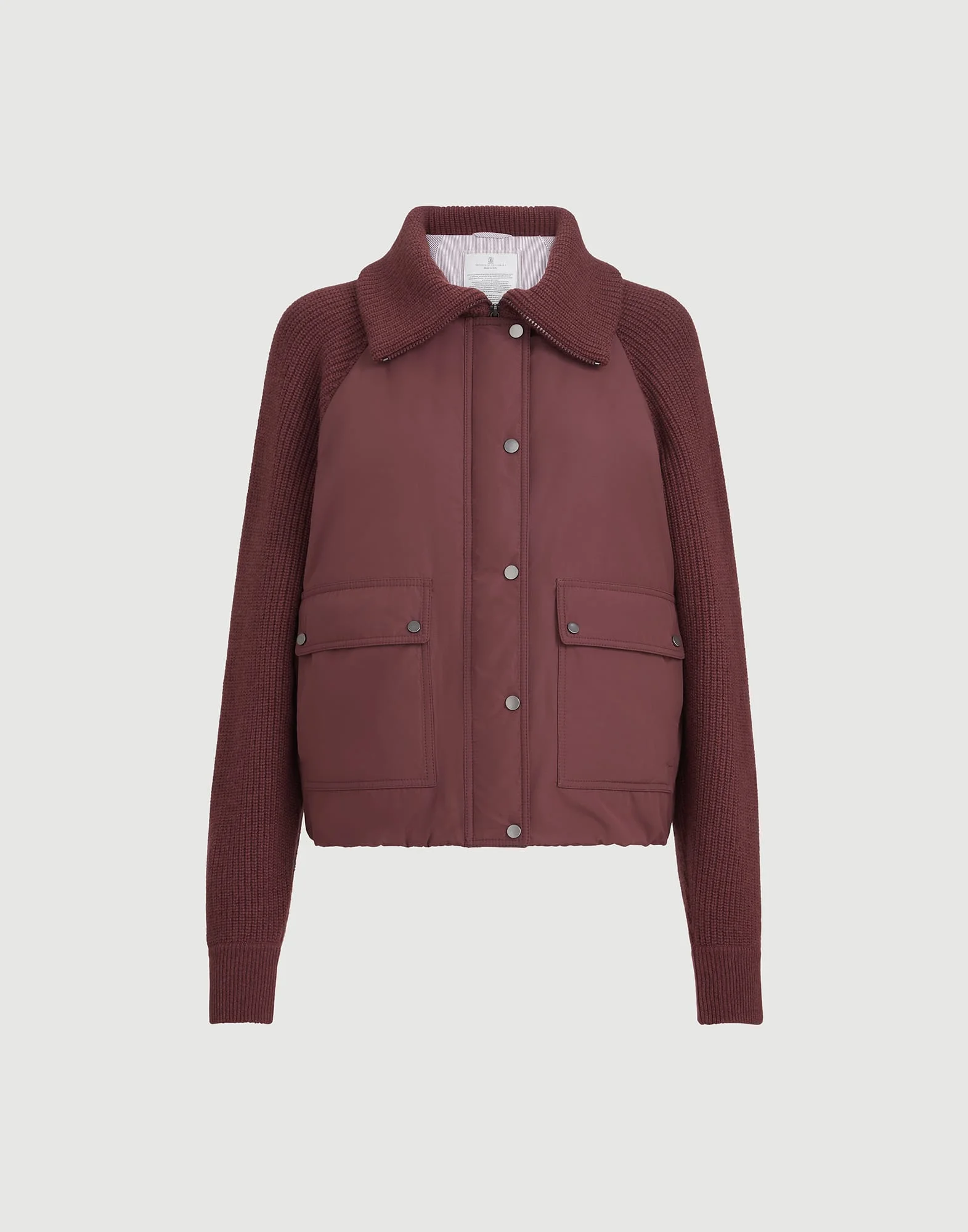 Techno cotton taffeta and virgin wool, cashmere and silk knit down jacket with shiny zipper pull - 1
