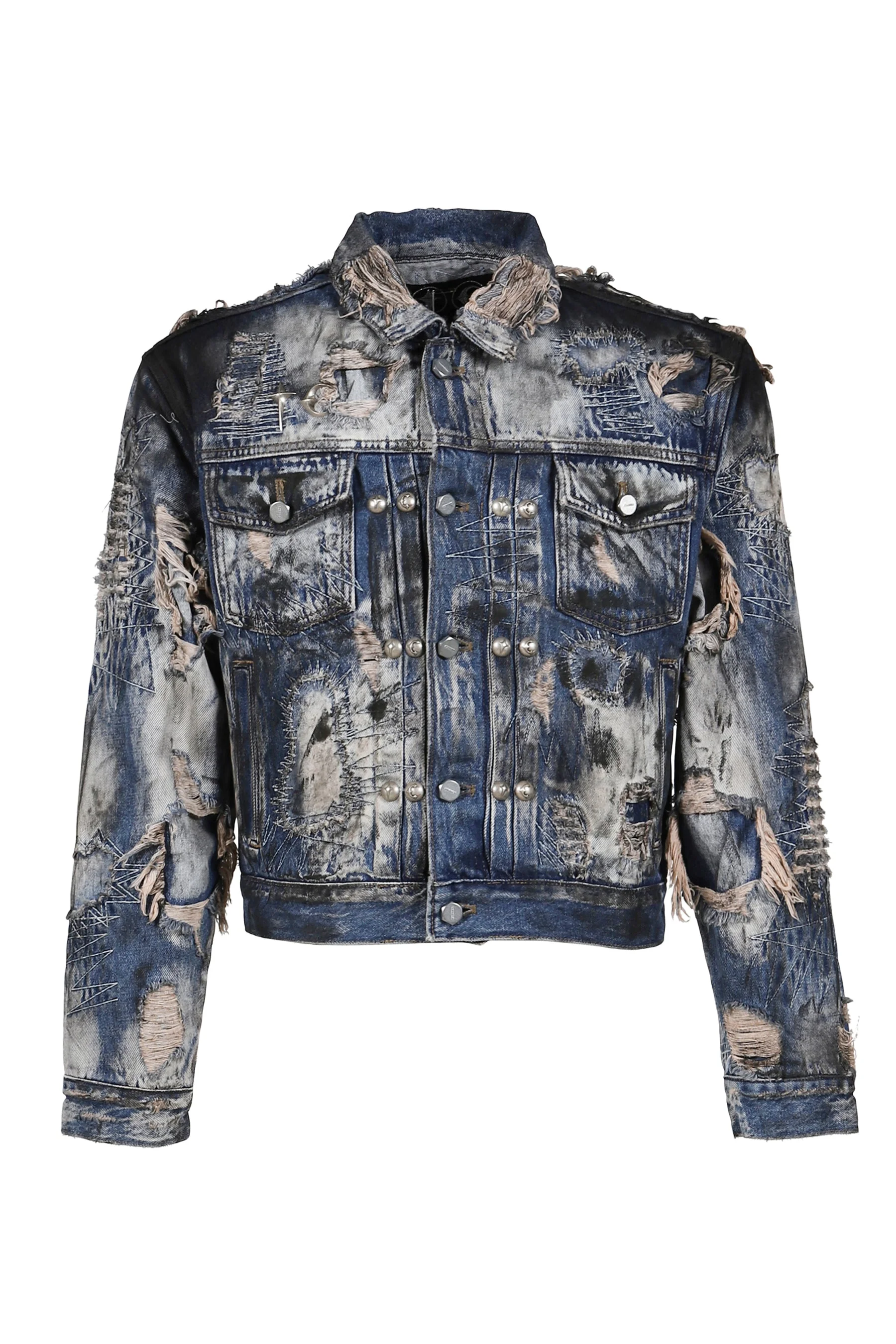 HARD-WASHED DAMAGED DENIM JACKET / BLU - 1