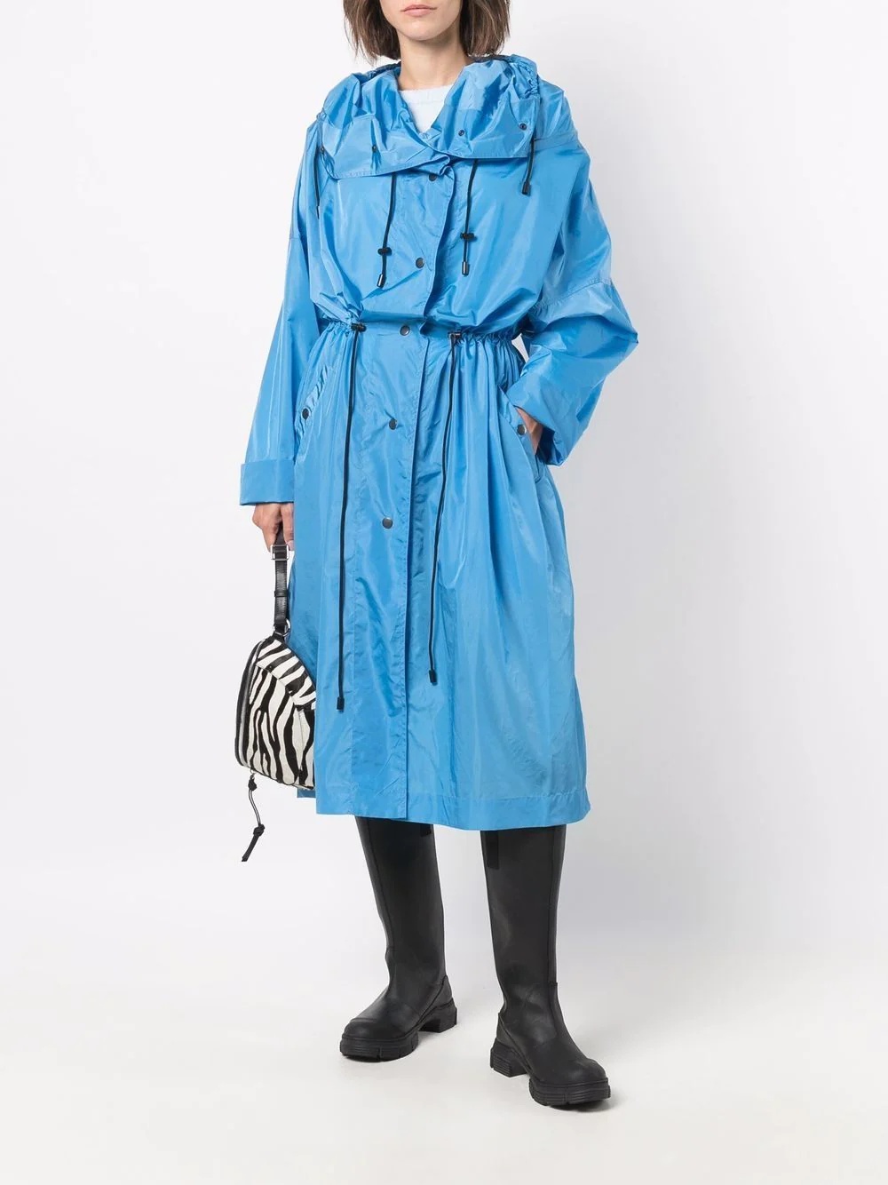 drawstring-waist hooded raincoat - 2