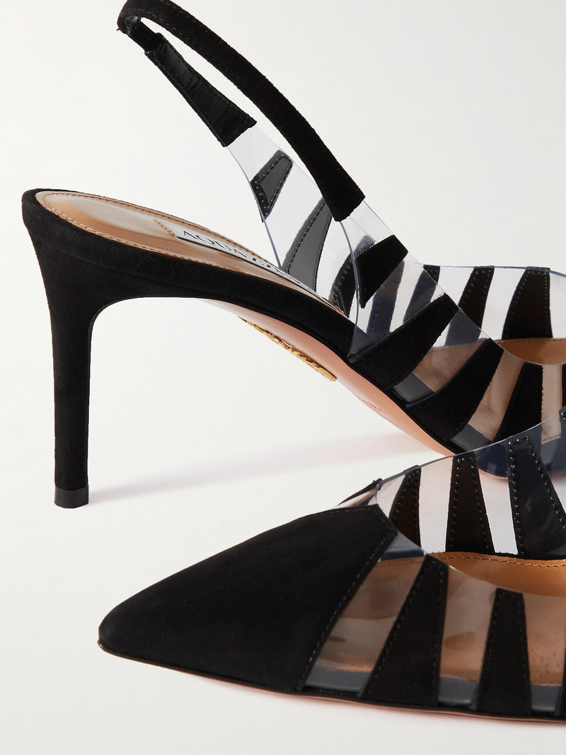 뜨거운 Rumor 75 appliquéd 스웨드와 PVC slingback 펌프 4
