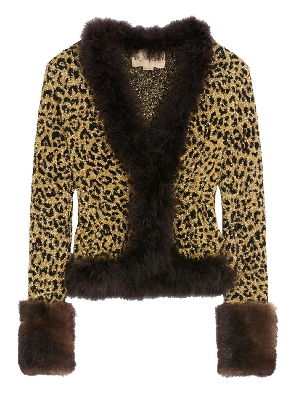 animal-print feather-trimmed cardigan - 1