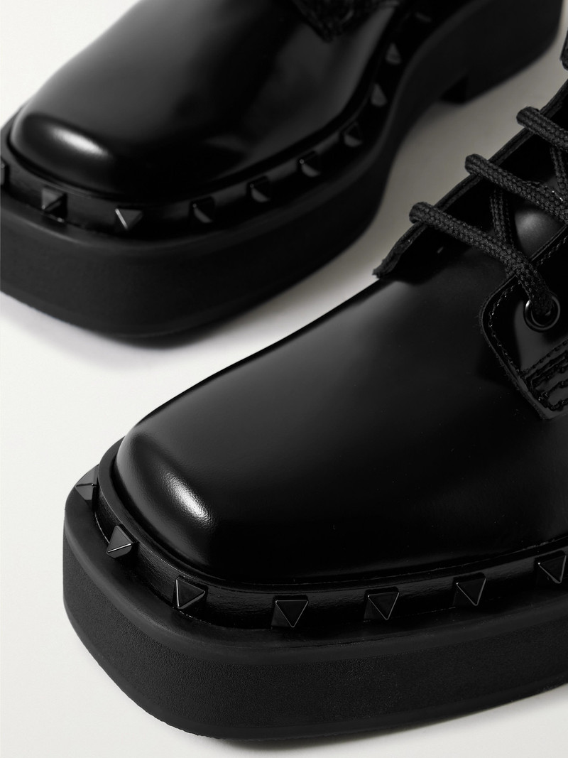 Rockstud Embellished Glossed-leather Ankle Boots 4