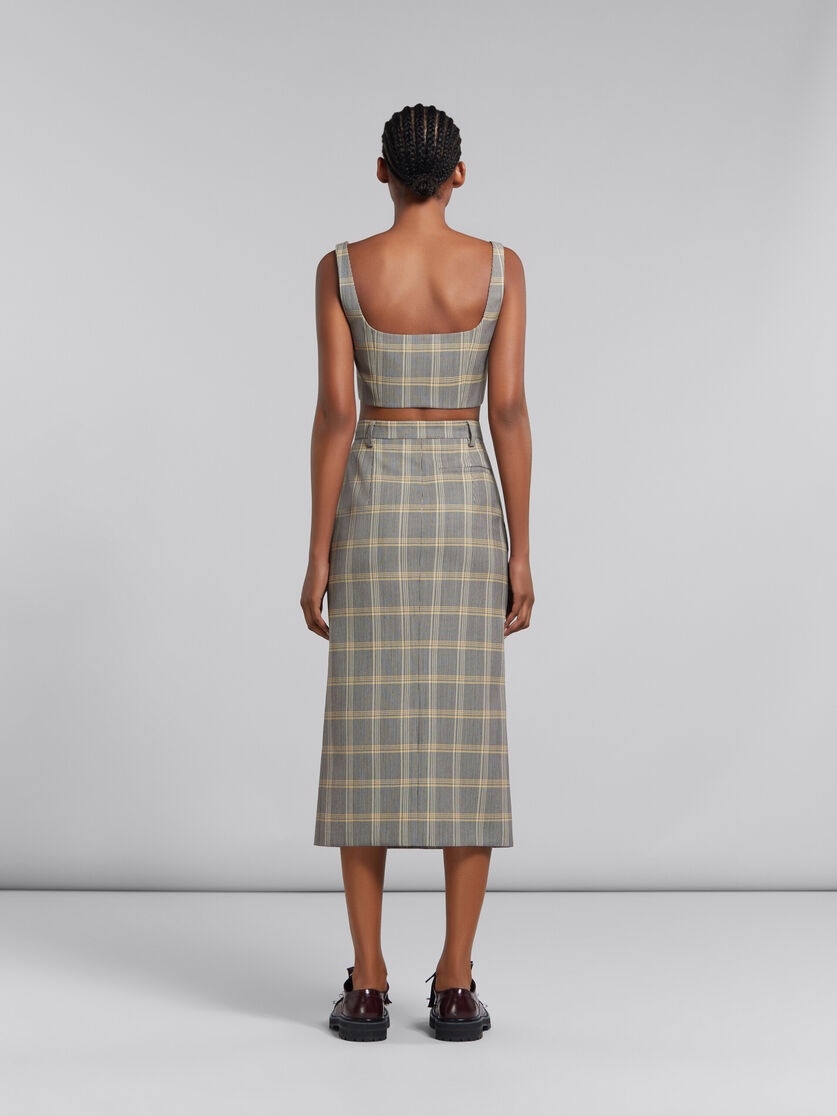 YELLOW CHECKED TECH WOOL PENCIL SKIRT - 3