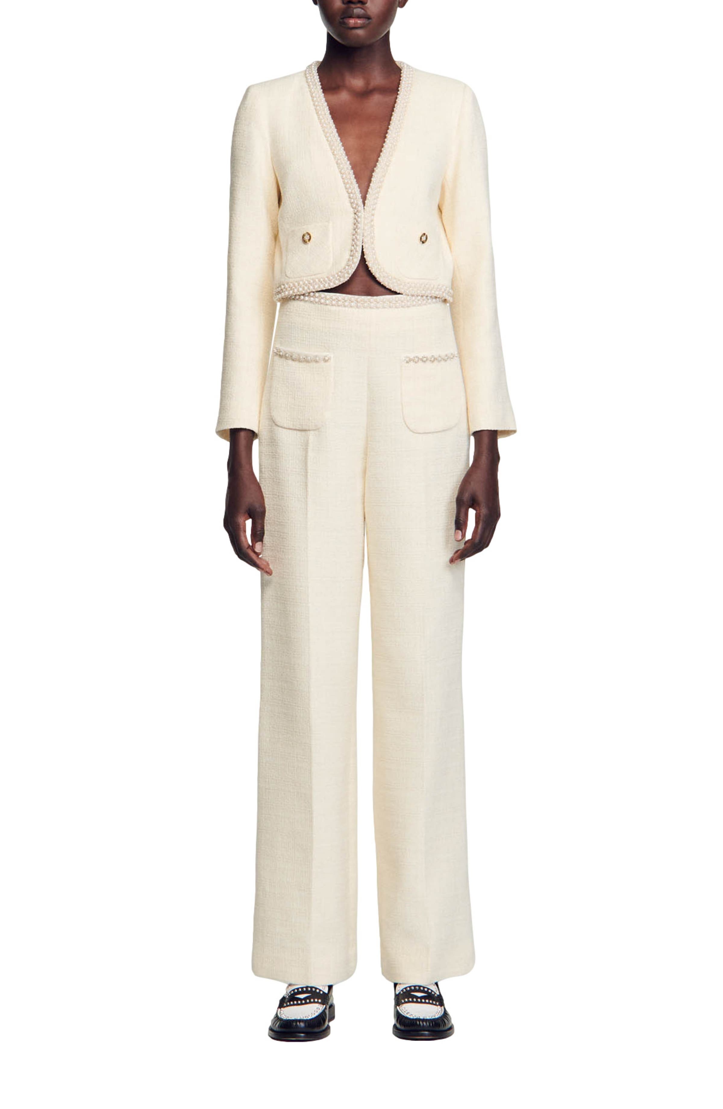 SANDRO Cropped tweed jacket in Ecru at Nordstrom - 5