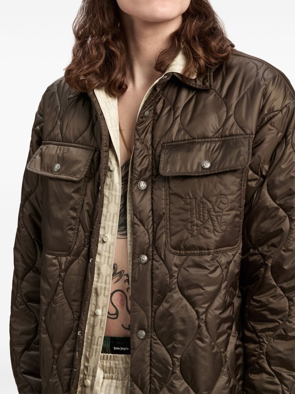 logo-embroidered quilted jacket - 6