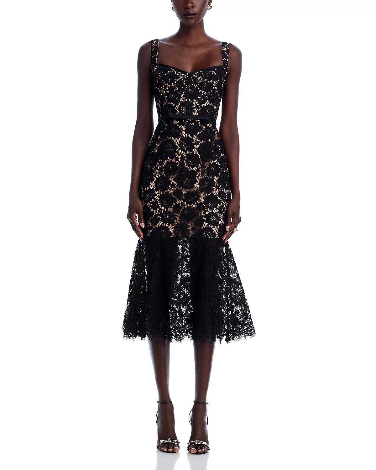 Black Fine Lace Midi Dress - 7