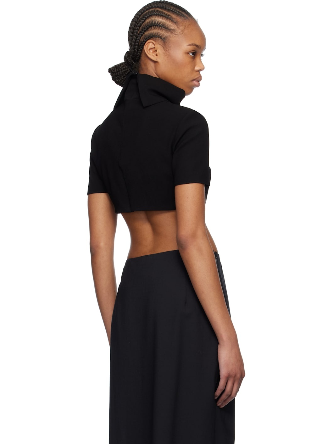 Black Crêpe Cropped Top - 3