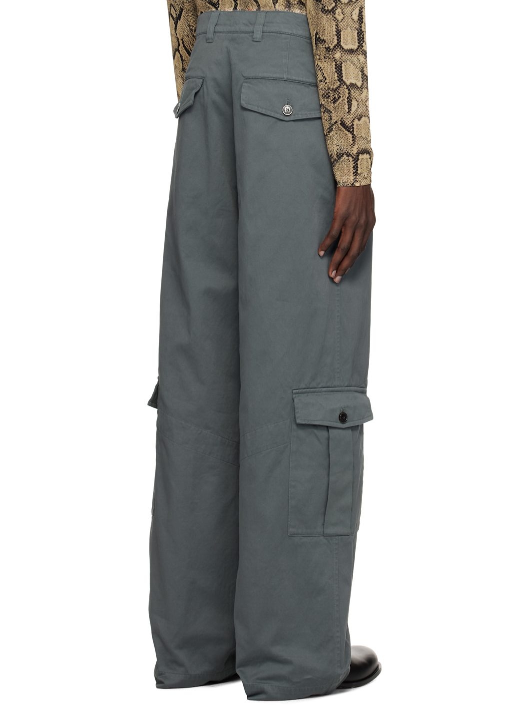 Gray Loose Cotton Cargo Pants - 3