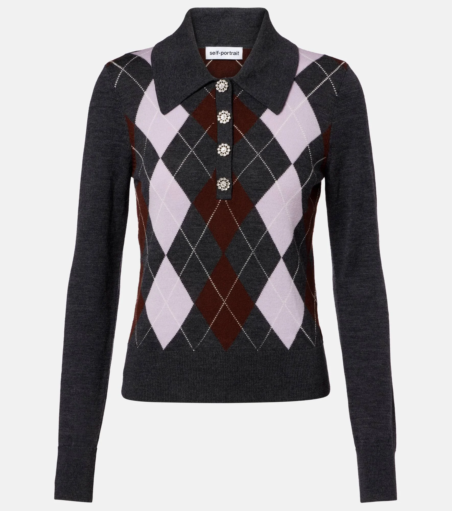 Argyle wool polo sweater - 1