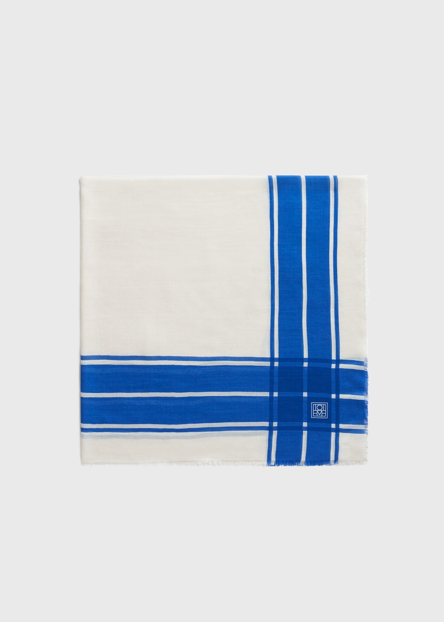 Wool silk blanket scarf blue/ecru - 2