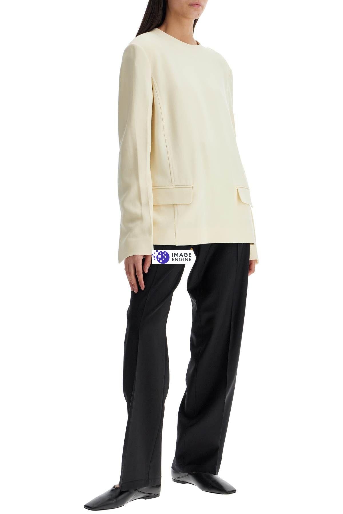 SS25【TOTEME】Beige Long Sleeve Top with applied pockets Totême BEIGE LONG SLEEVE TOP WITH APPLIED POCKETS IN VISCOSE