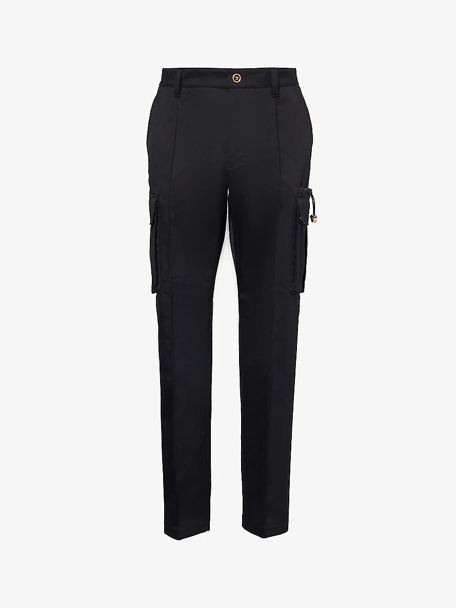 Informal belt-loop mid-rise wide-leg cotton trousers - 1