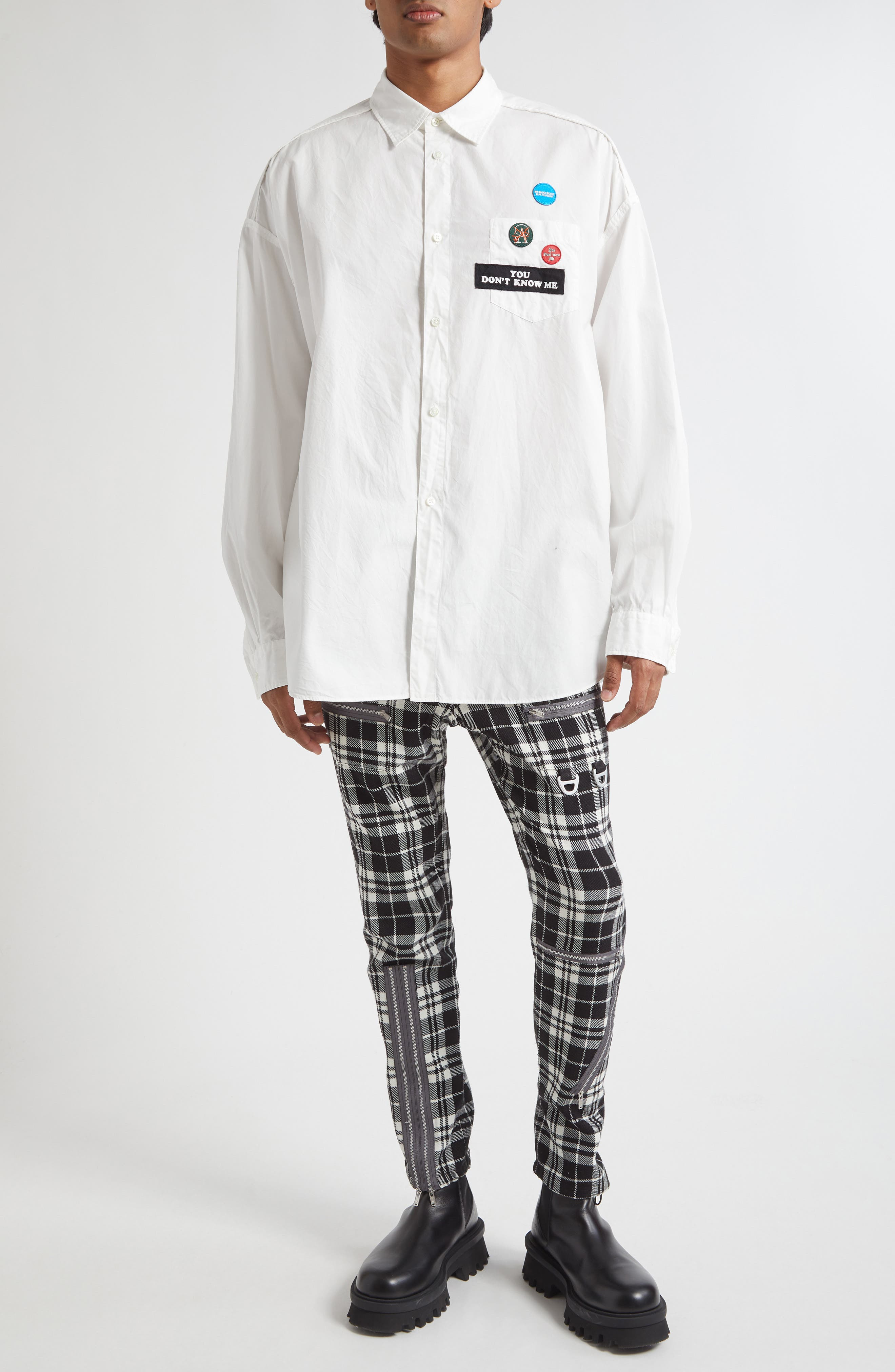 Undercover Embroidered Patch Button-Up Shirt in White at Nordstrom - 2