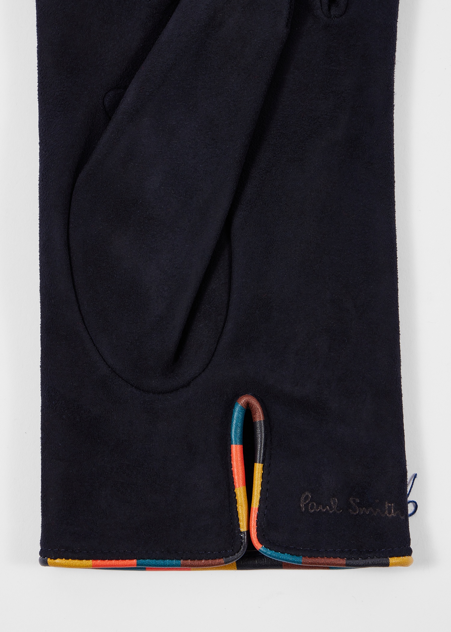 Navy Suede 'Artist Stripe' Piping Gloves - 3