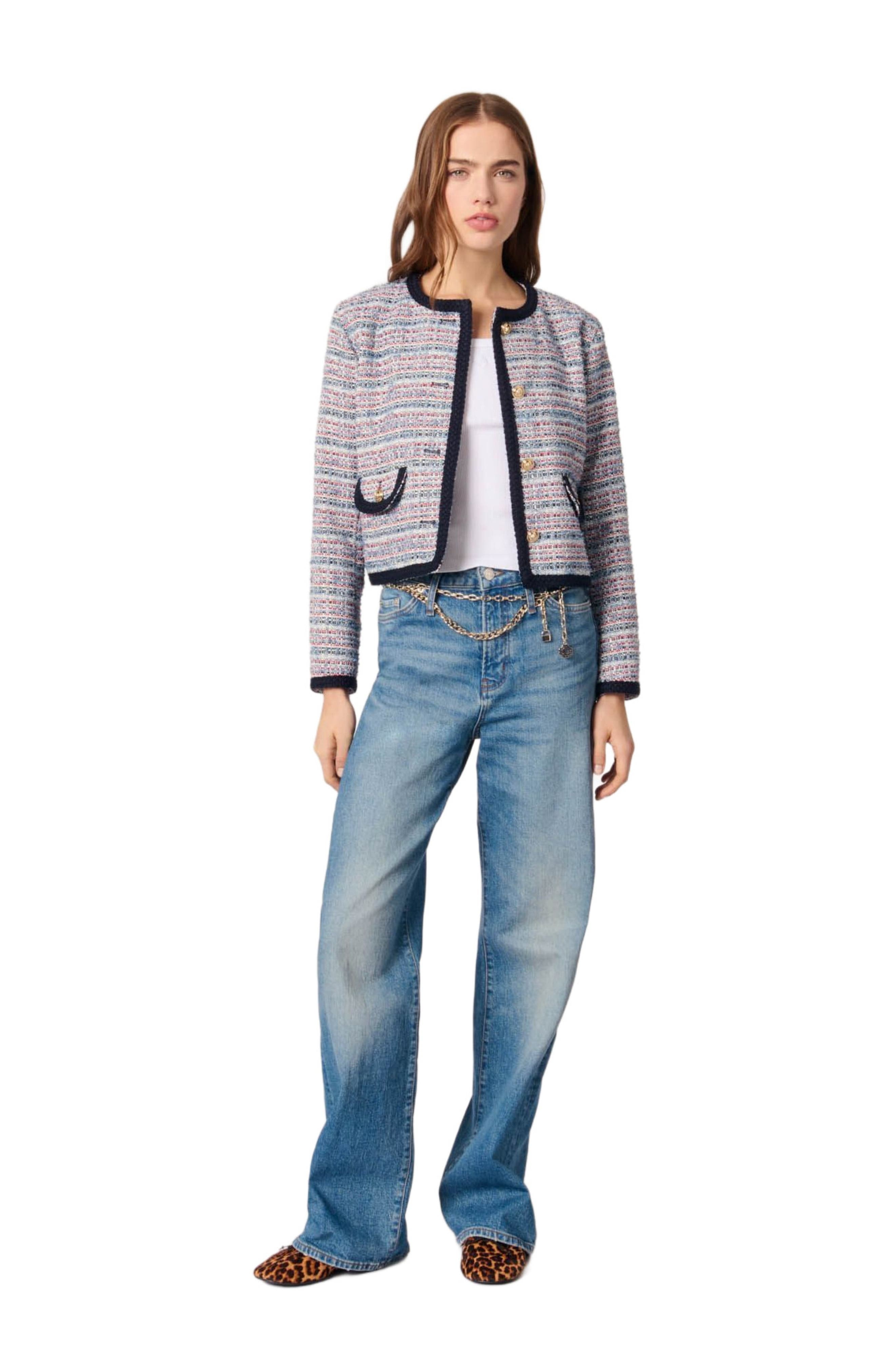 maje Short tweed jacket in Blue /Red at Nordstrom - 2