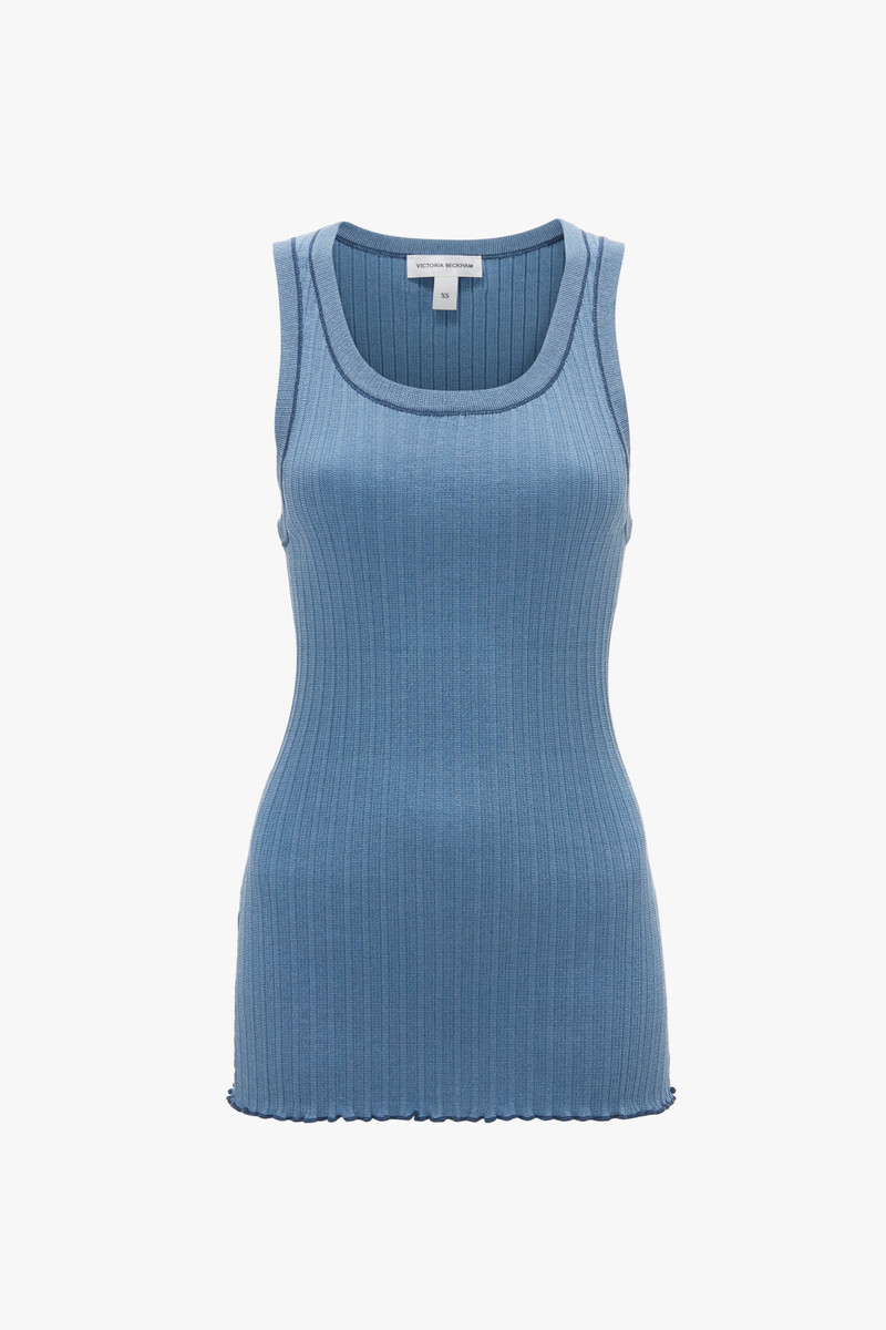 Fine Knit Micro Stripe Tank In Heritage Blue 1
