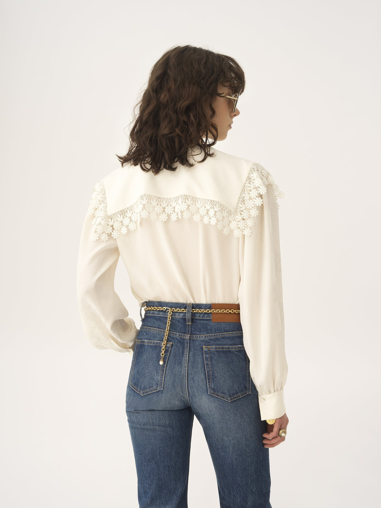 MAXI-COLLAR BLOUSE IN SILK JACQUARD & LACE - 5
