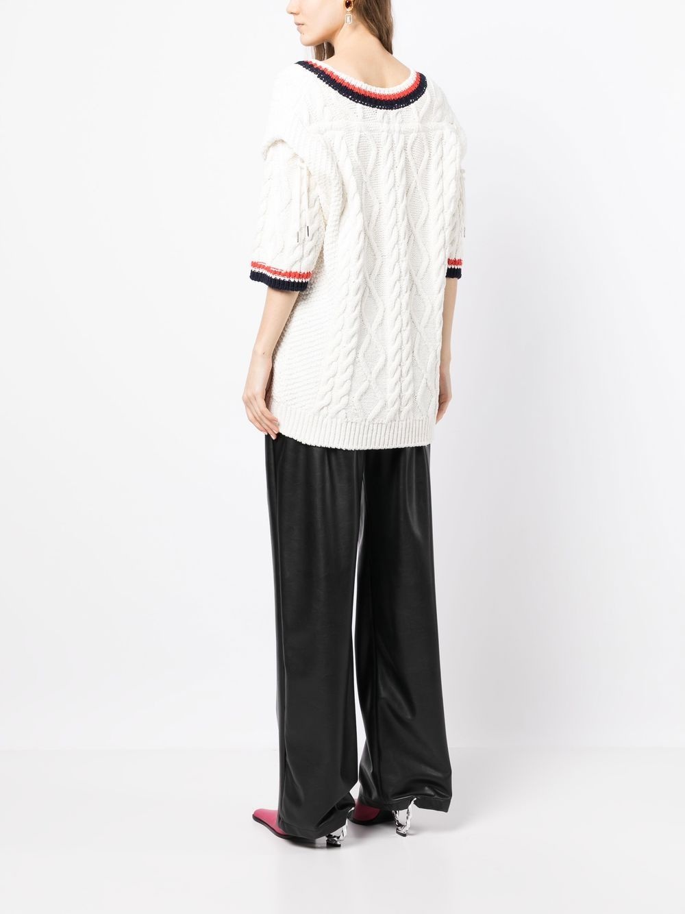 three-quarter sleeve cable-knit top - 4