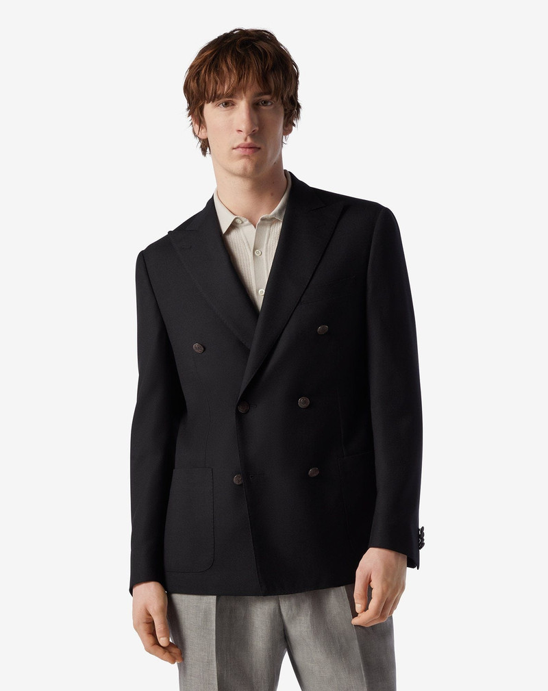 CORNELIANI Black double-breasted 110's hopsack wool jacket outlook