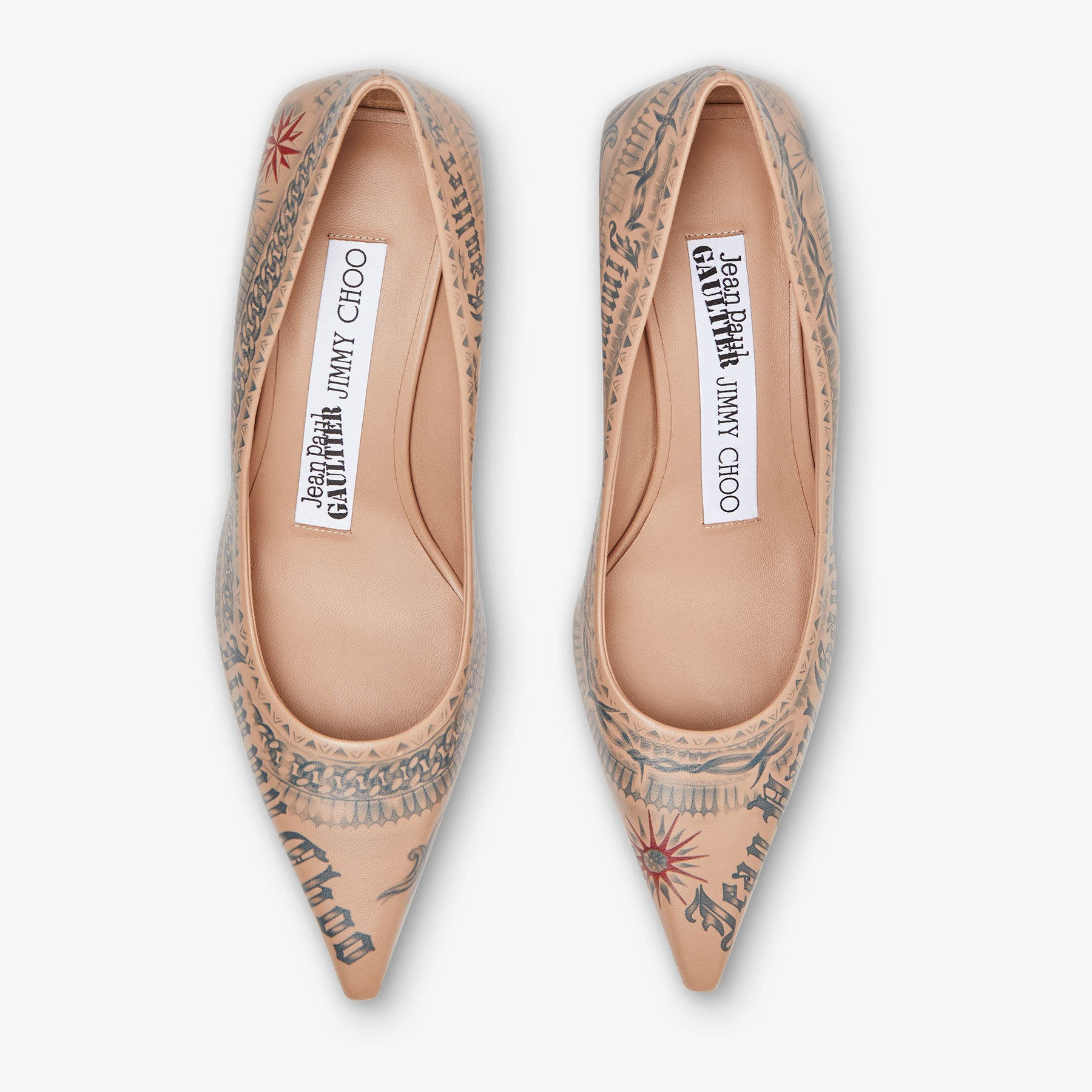 Jimmy Choo / Jean Paul Gaultier Pump 60
Beige Tattoo Print Leather Pumps - 5