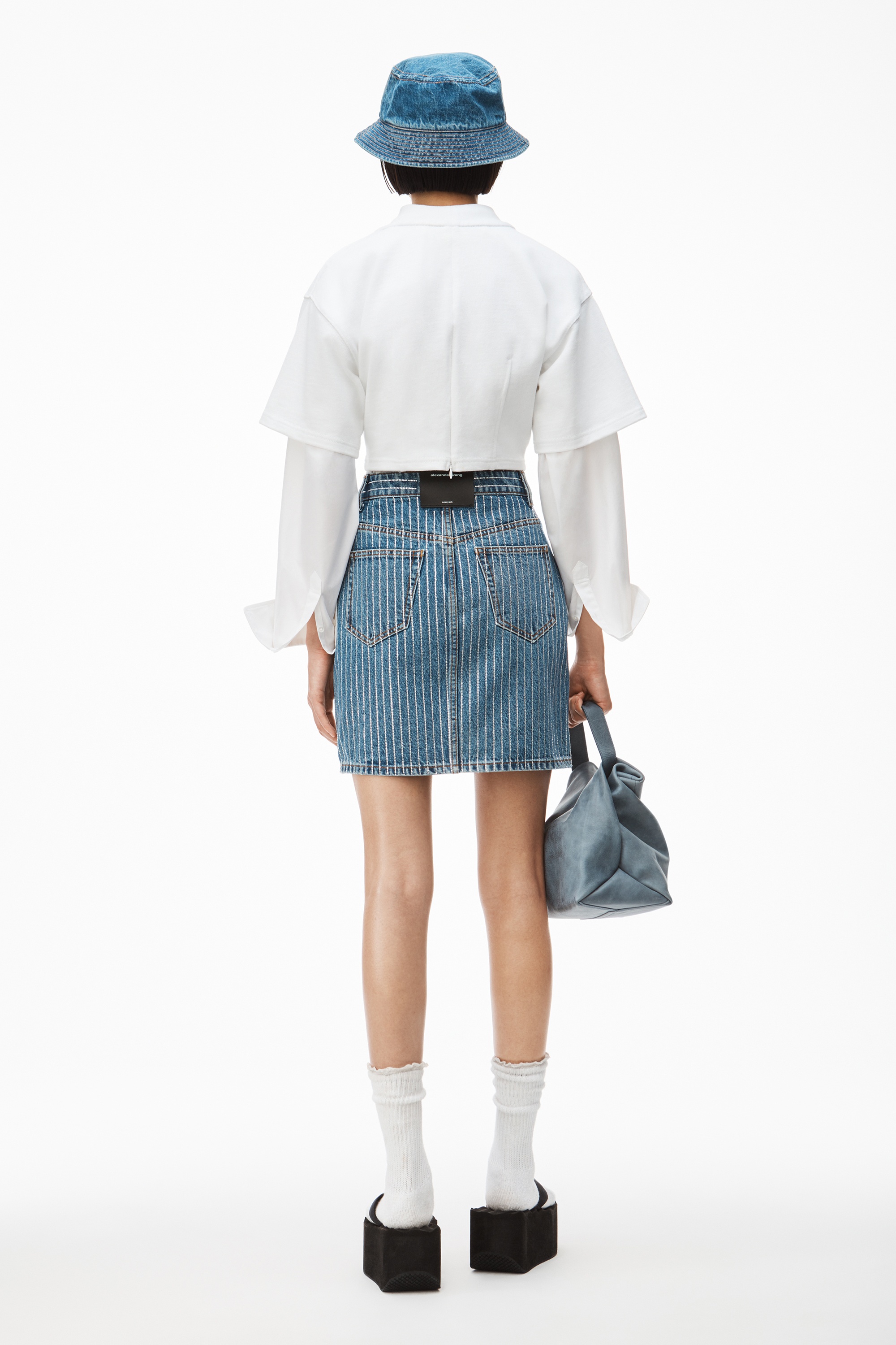 CRYSTAL STRIPE SKIRT IN DENIM - 4