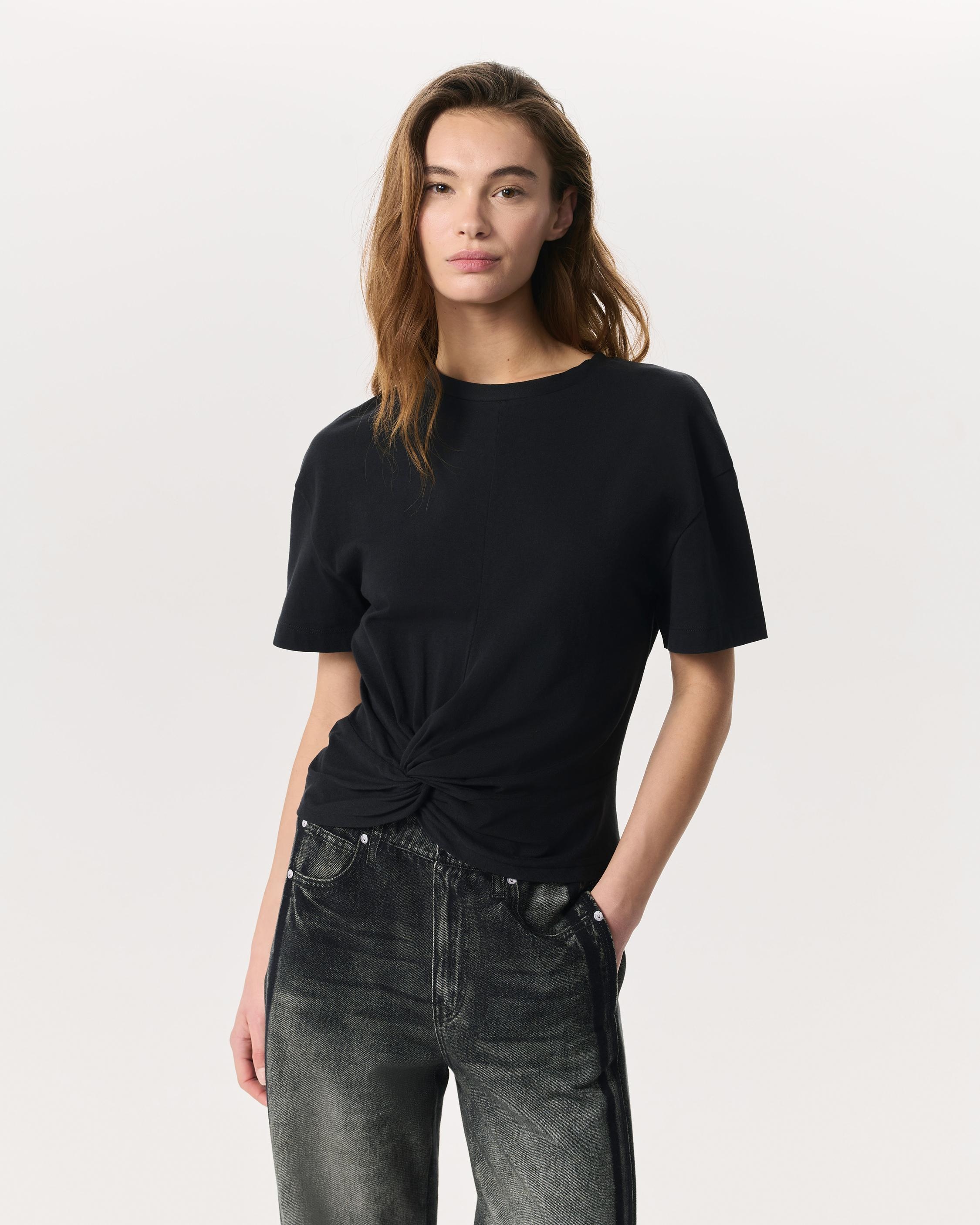Mica Twist-Detail Draped Cotton T-Shirt - 2
