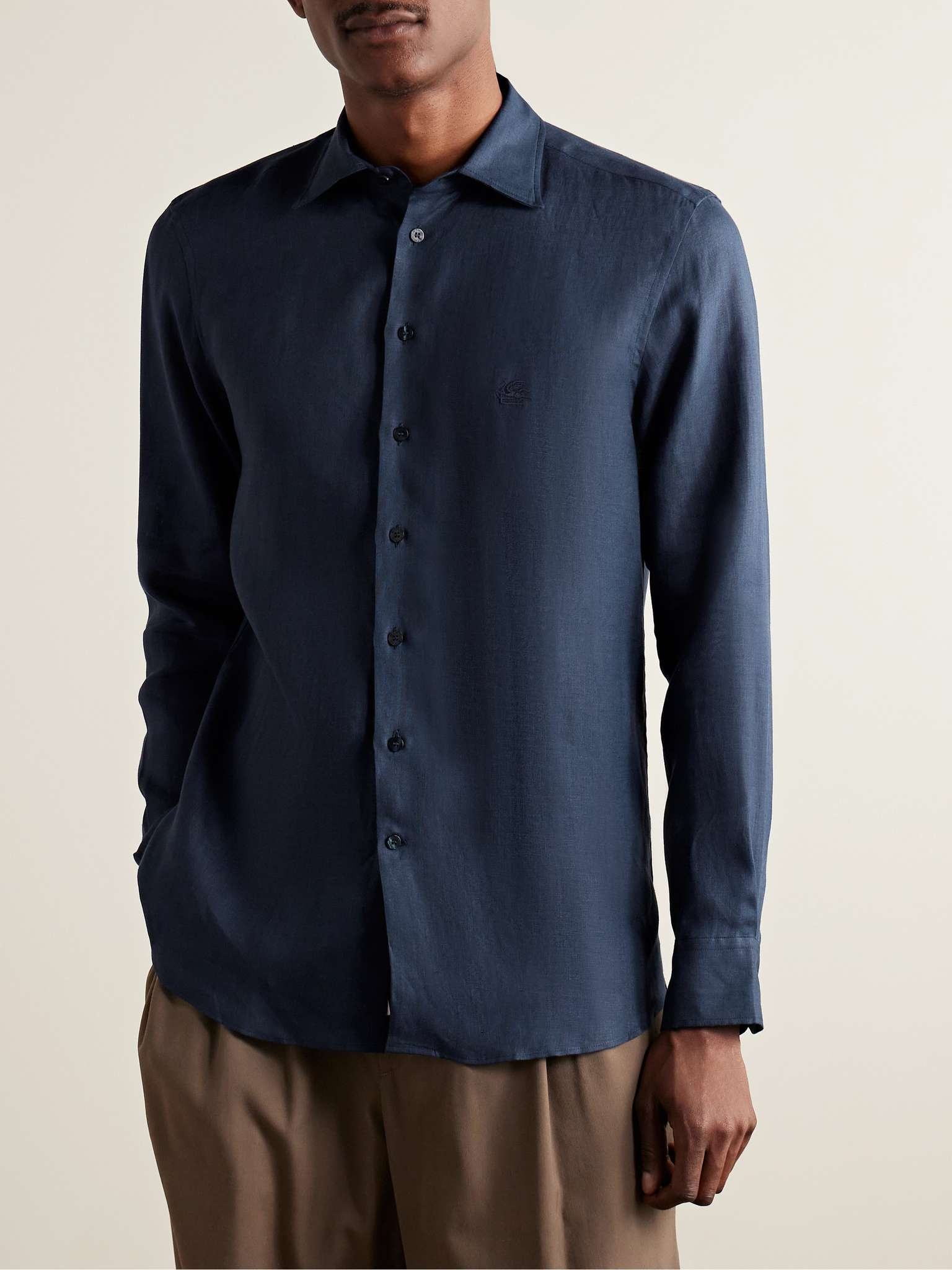 Slim-Fit Logo-Embroidered Linen Shirt - 3