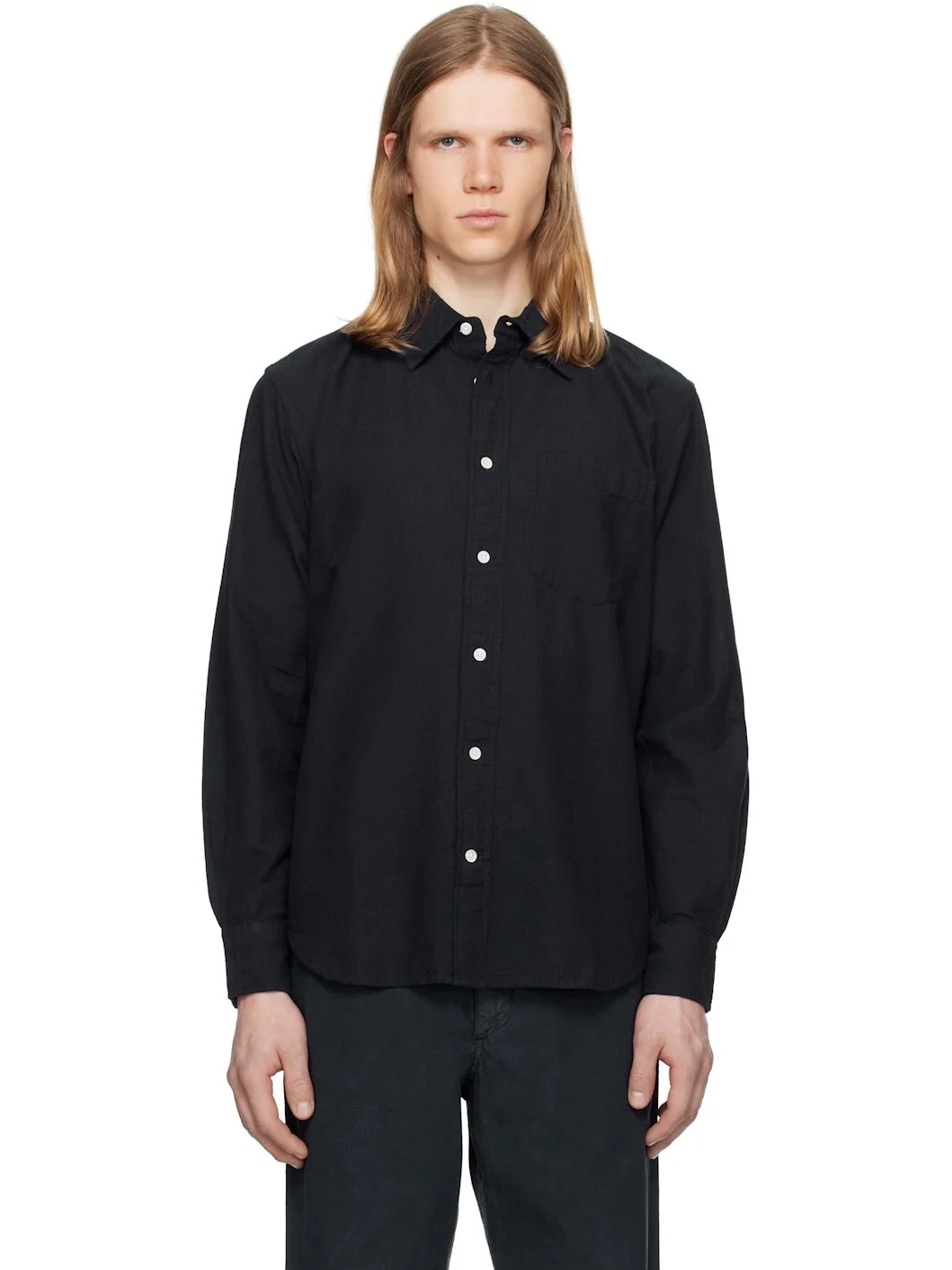 Navy Algot Relaxed Cotton Linen Shirt - 1