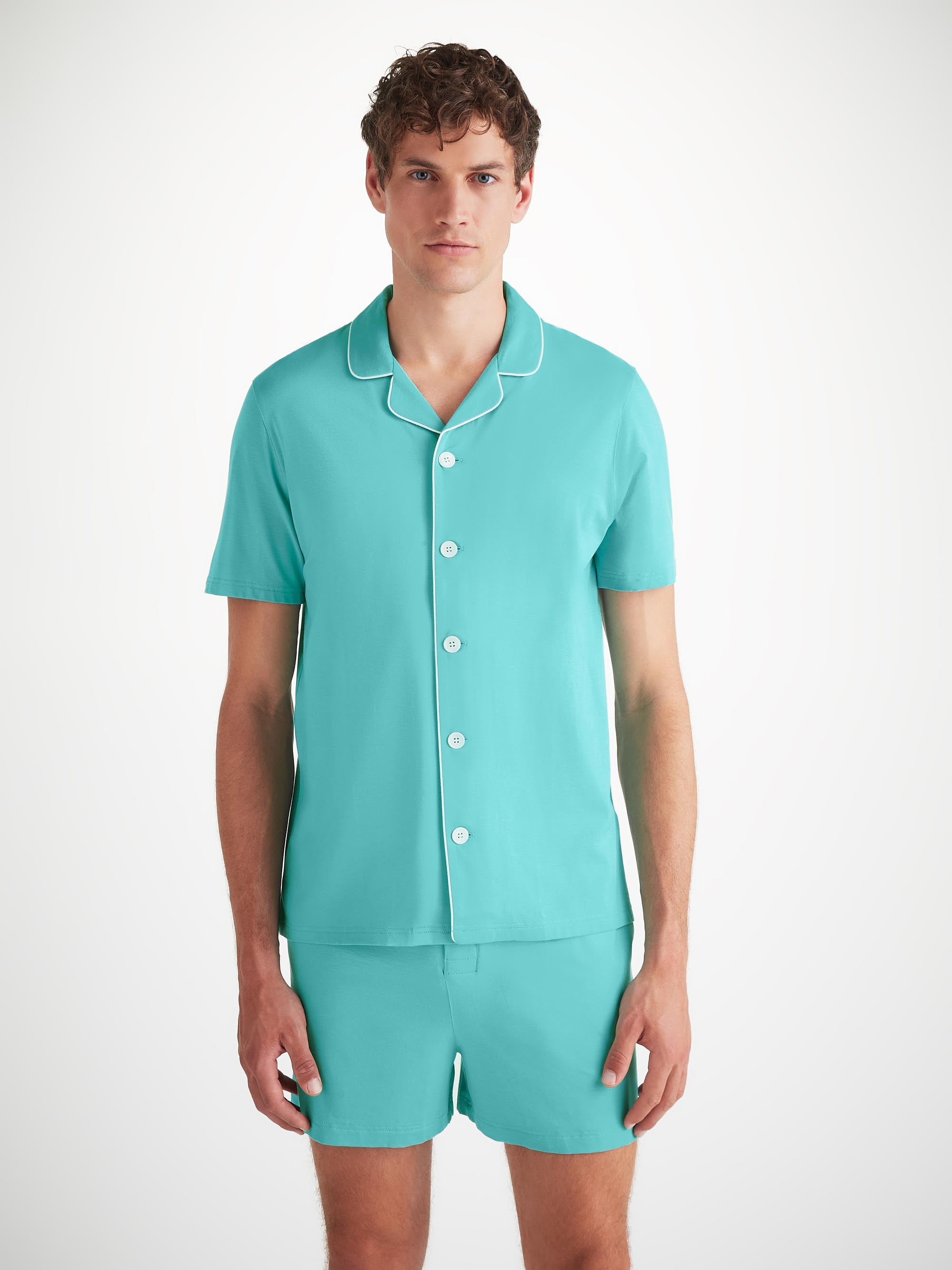 Men's Short Pajamas Basel Micro Modal Stretch Turquoise - 1