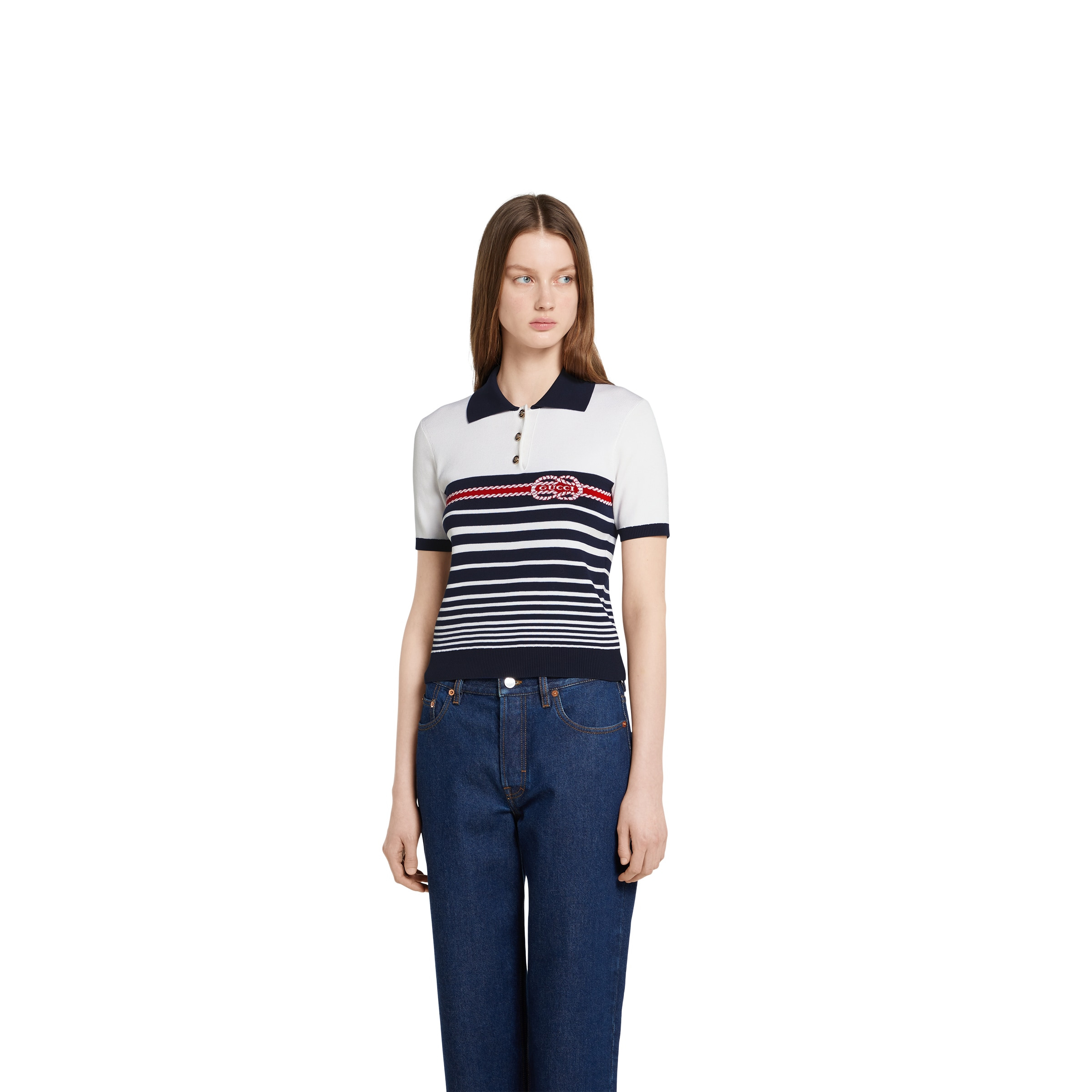 Cotton stitch polo top with intarsia - 3