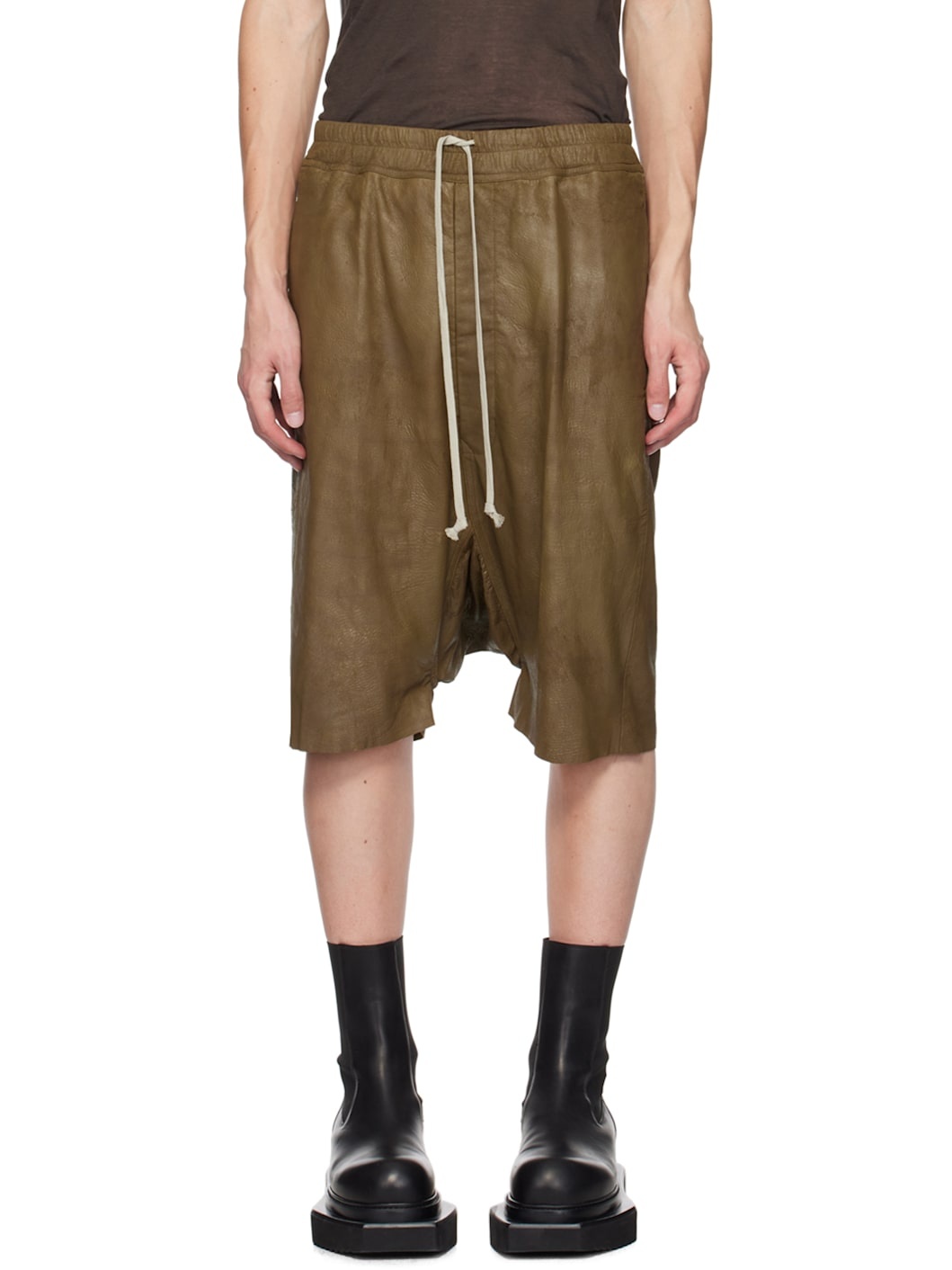 Brown Megablister Leather Shorts - 1