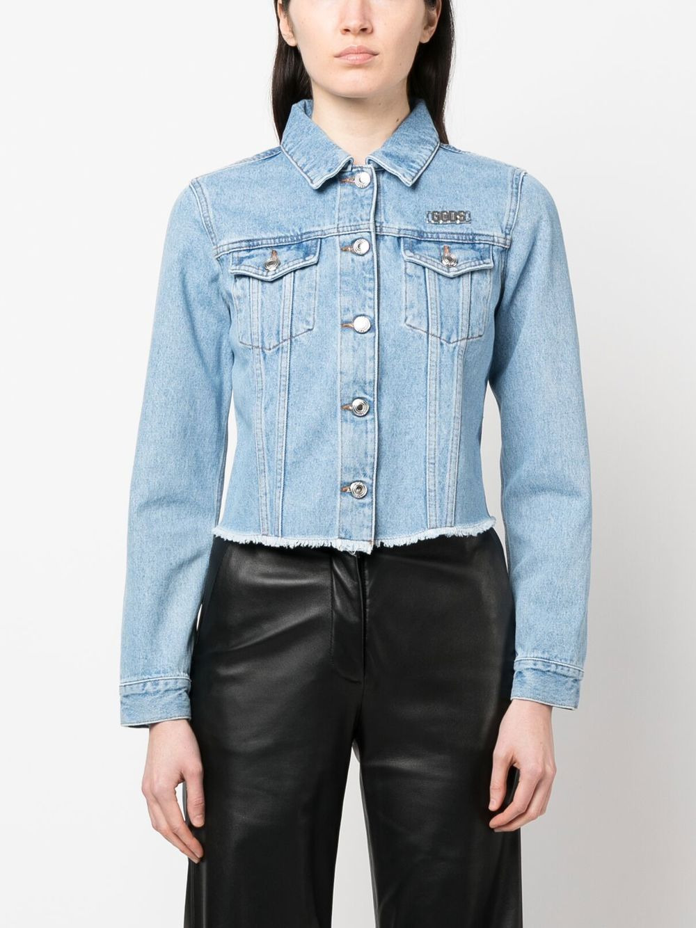 logo-plaque cropped denim jacket - 3