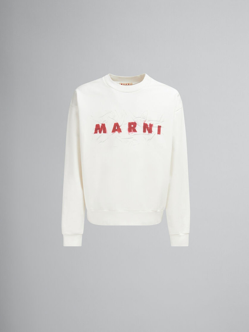 WHITE ORGANIC COTTON SWEATSHIRT WITH WRINKLED MARNI LOGO 1