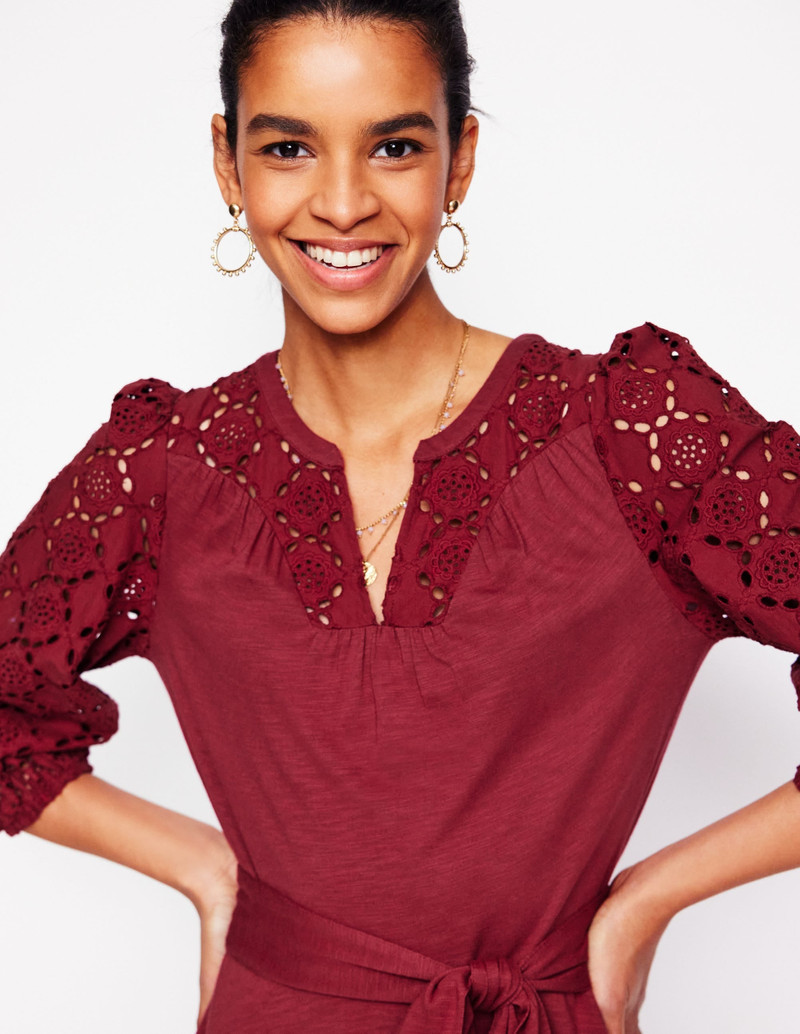 Eden Broderie Jersey Dress-Garnet Red 4