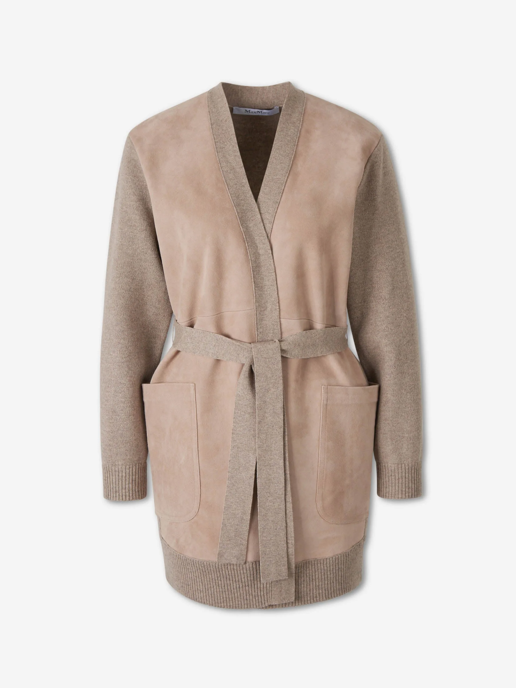 CASHMERE WOOL CARDIGAN WITH SUEDE - 1