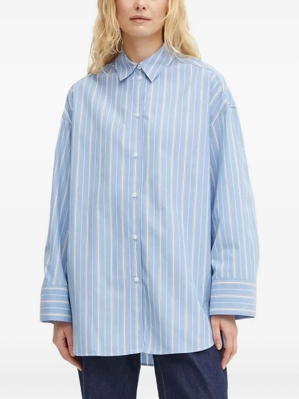 striped button-fastening shirt - 1