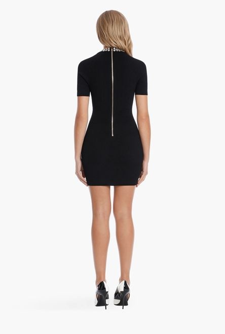 Short black knit dress with silver embroidery - 3