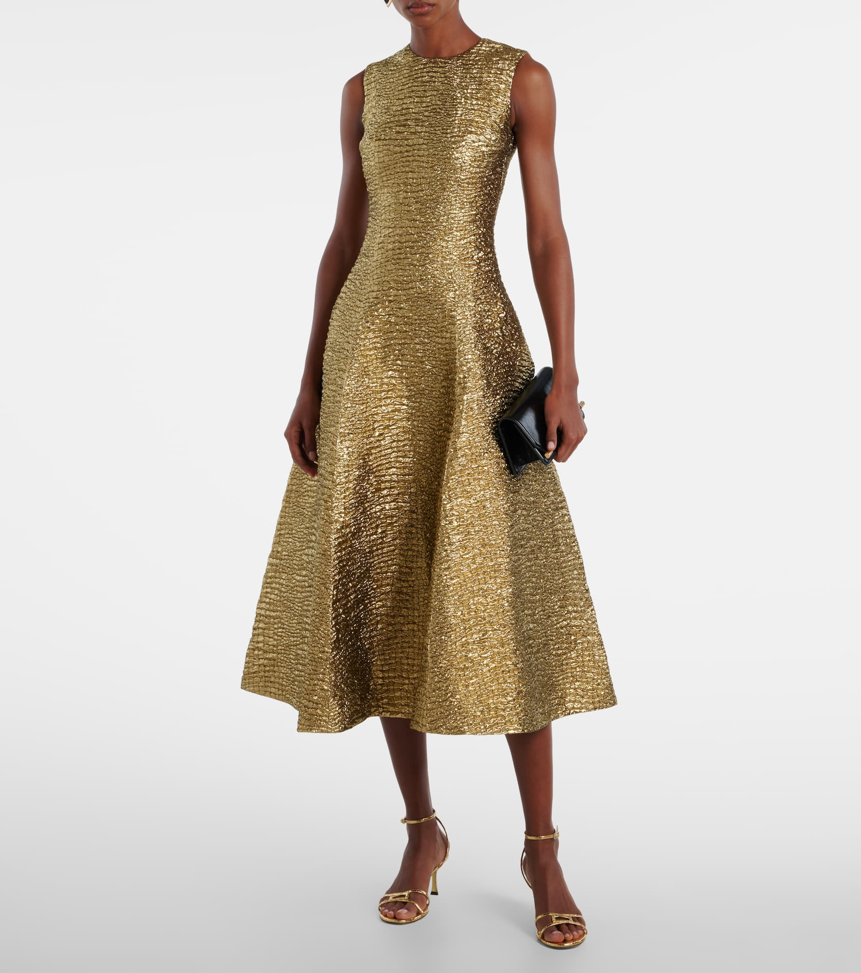 Mara metallic-effect seersucker midi dress - 2