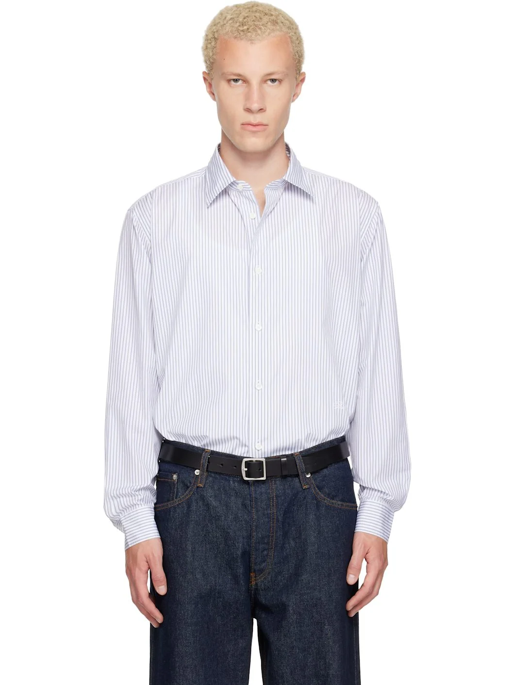 White & Blue Relaxed Fit Striped Cotton Shirt - 1