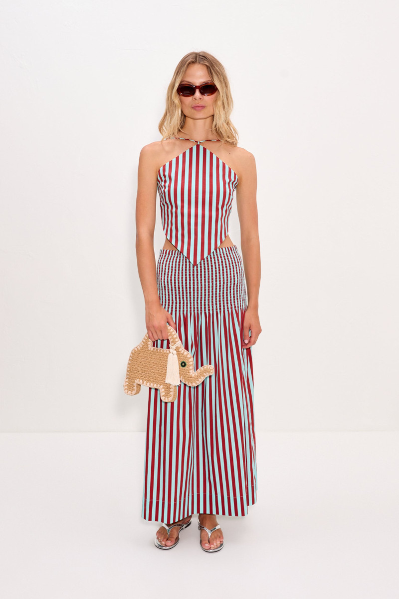 SIMONMILLER Kit Poplin Tie Top In Salted Blue/Crimson outlook