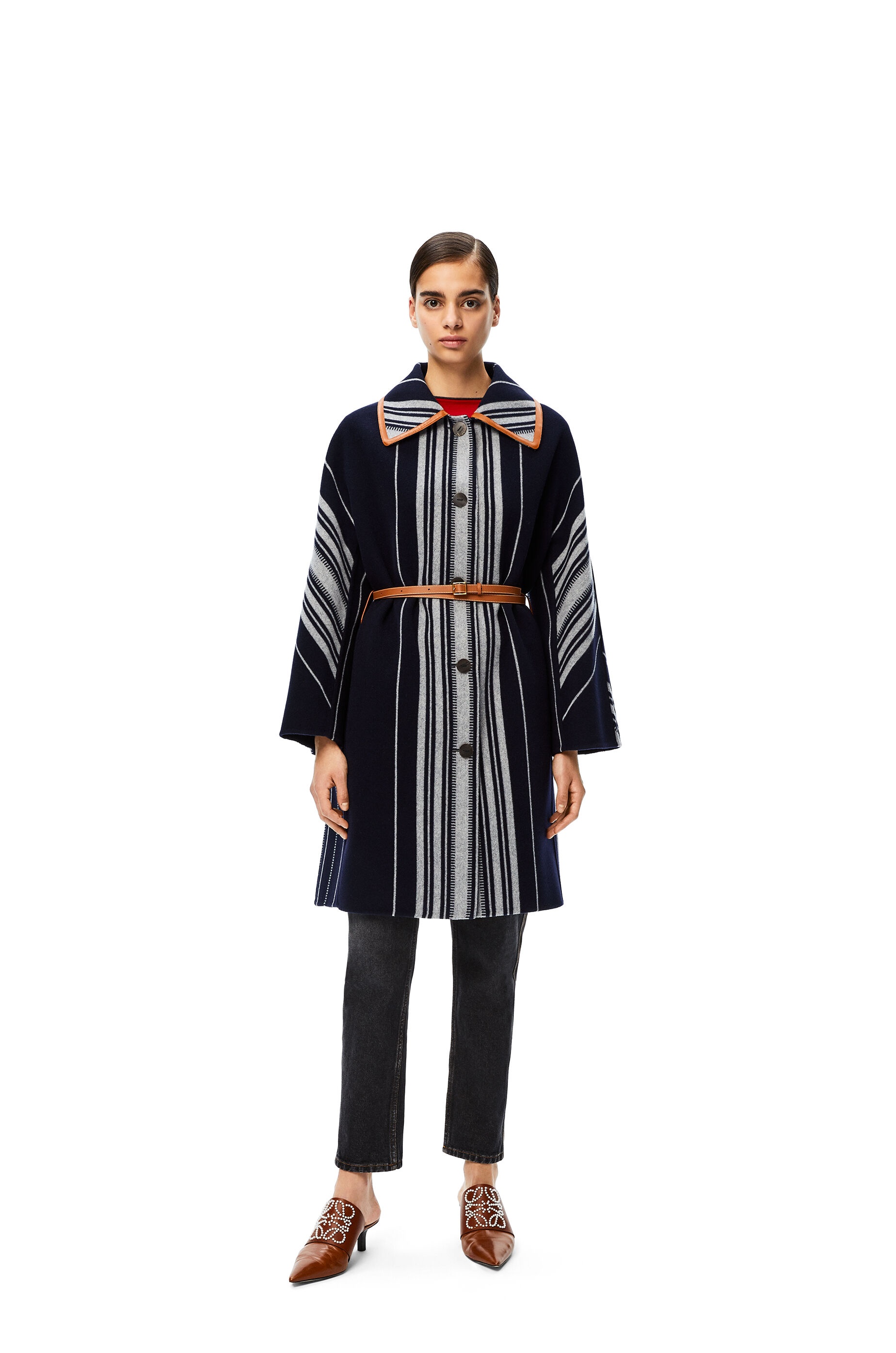 Blanket belted coat in striped wool and cashmere - 2