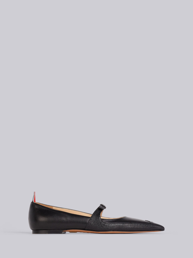 Black Vitello Calfskin Brogued Bow Ballerina Flat 1