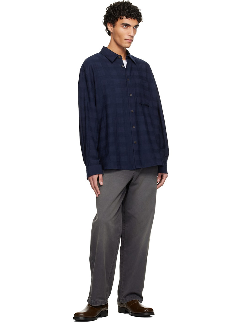 SOLID HOMME Navy Oversized Crinkle Check Shirt outlook