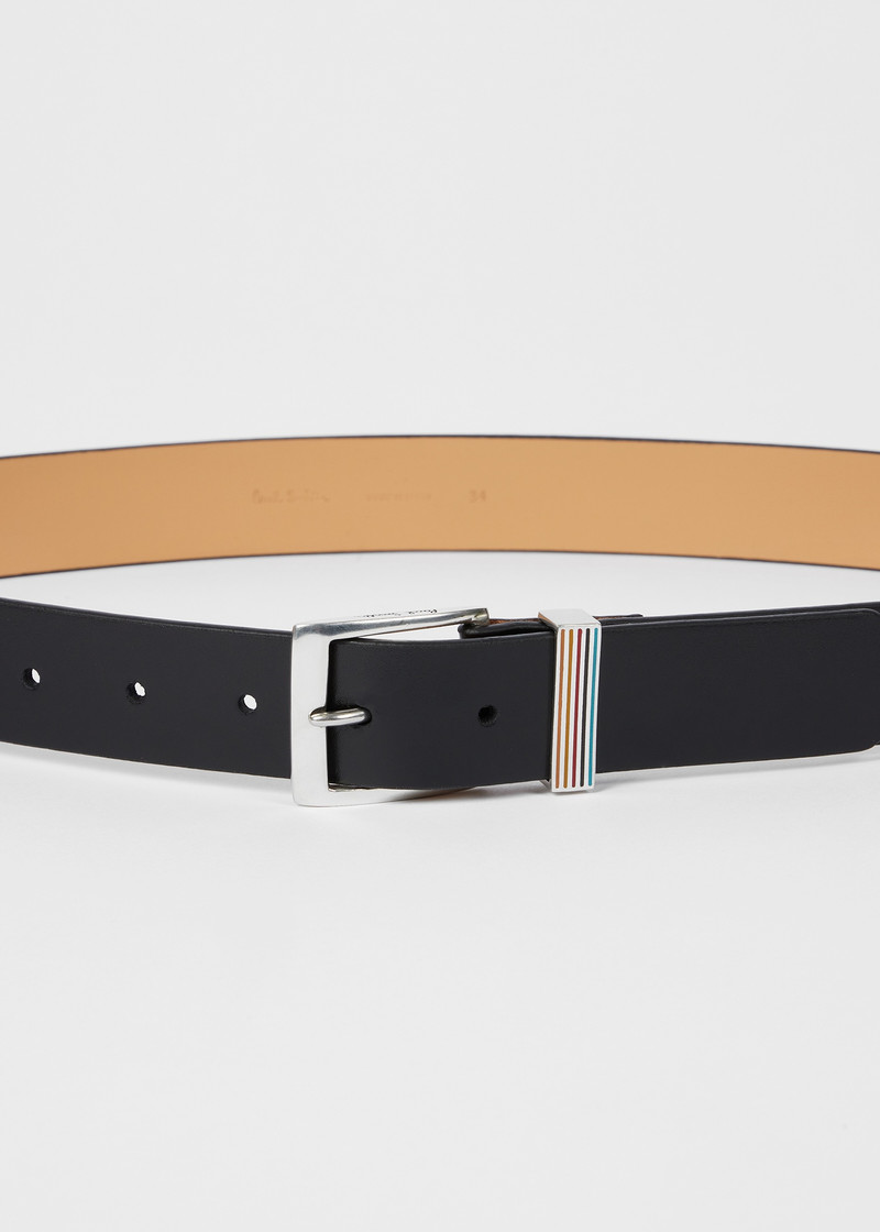 Paul Smith Black Leather Belt With 'Signature Stripe' Keeper outlook