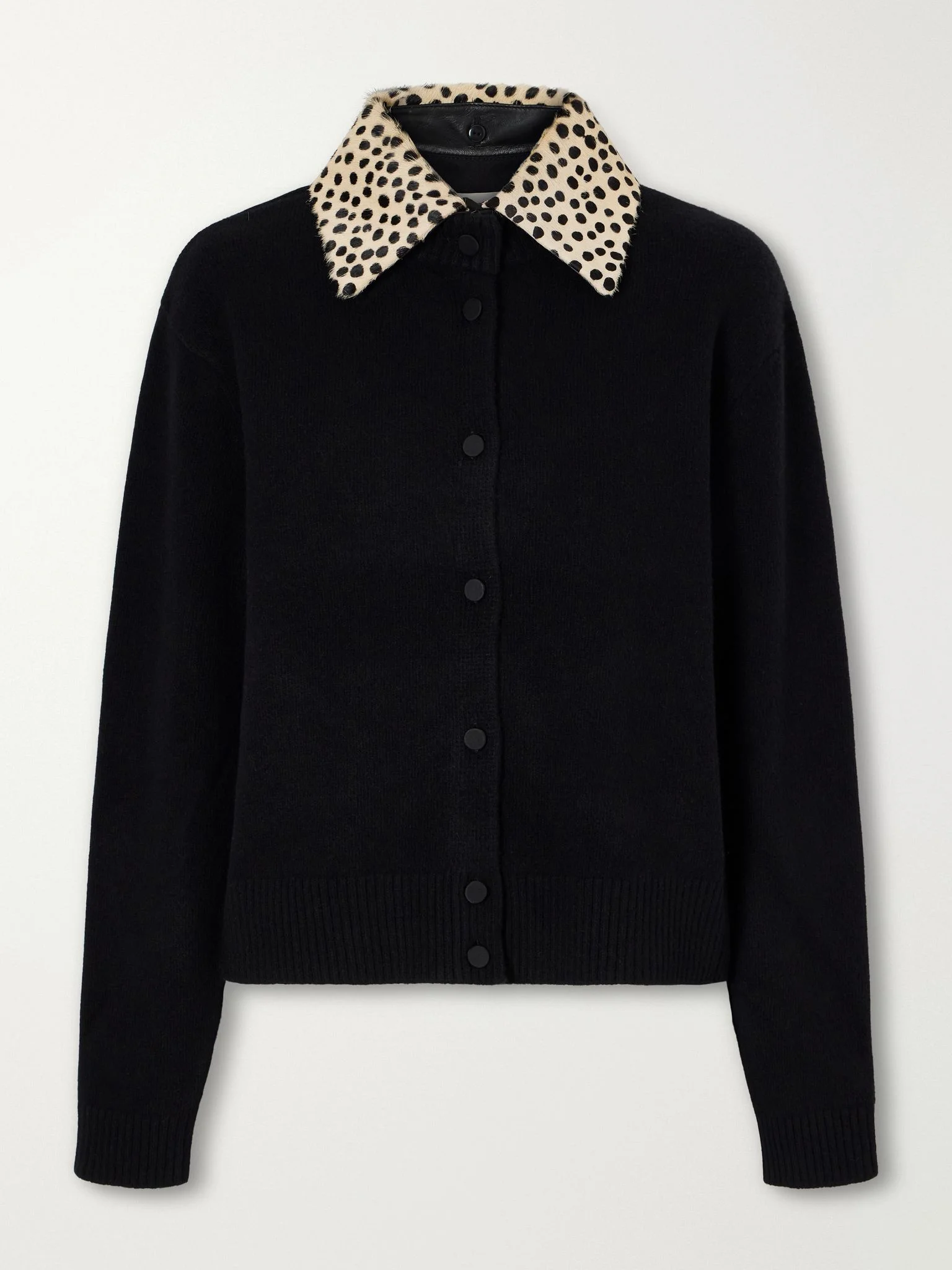 Calf hair-trimmed wool-blend cardigan Black - 1