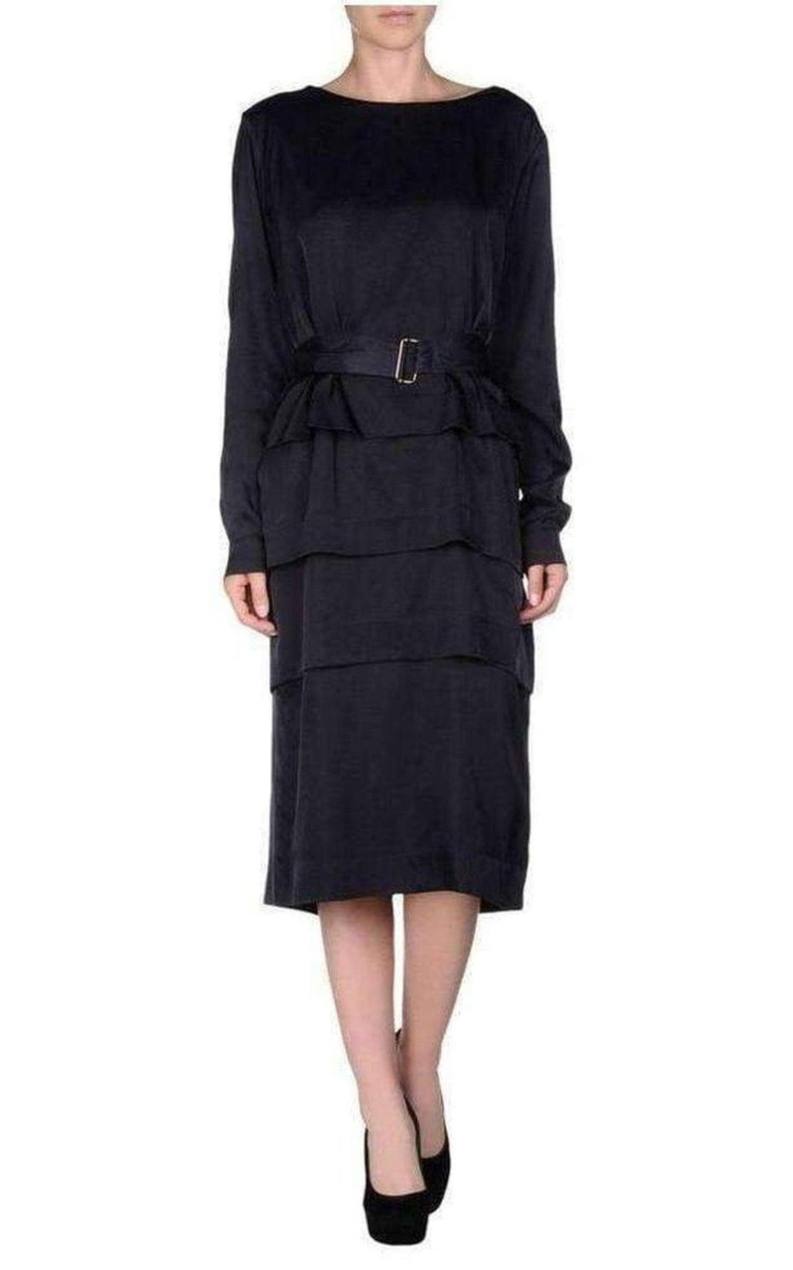Navy Cotton Blend Layered Dress - 2