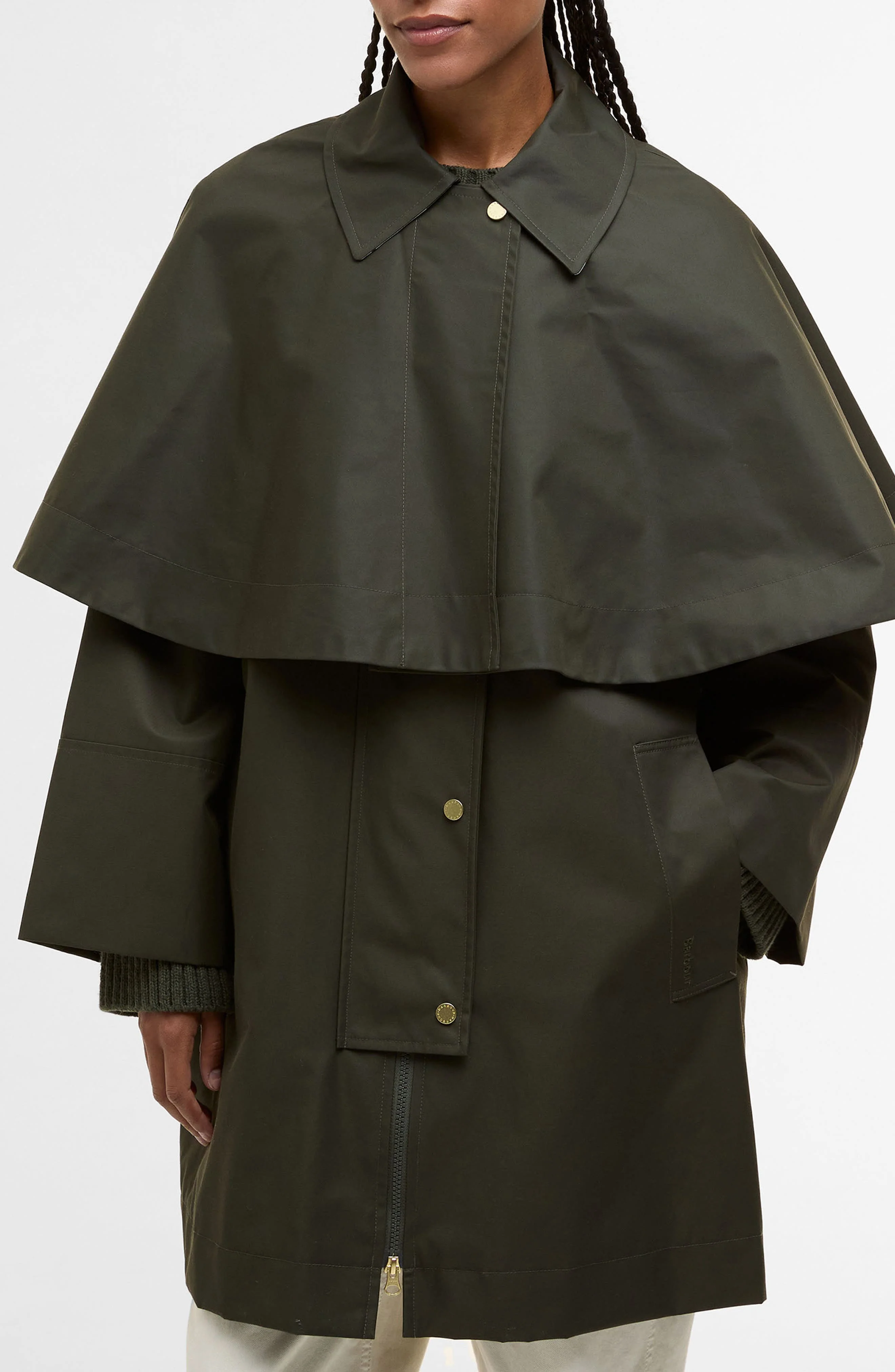 Barbour Fia Water Resistant Caped Twill Jacket in Sage/Ancient Poplar at Nordstrom - 1