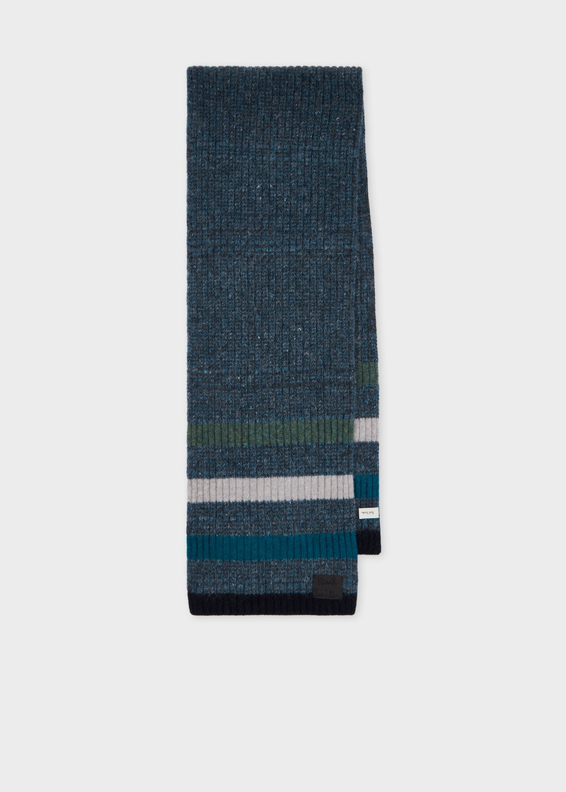 Blue Mohair-Blend Stripe Scarf 1