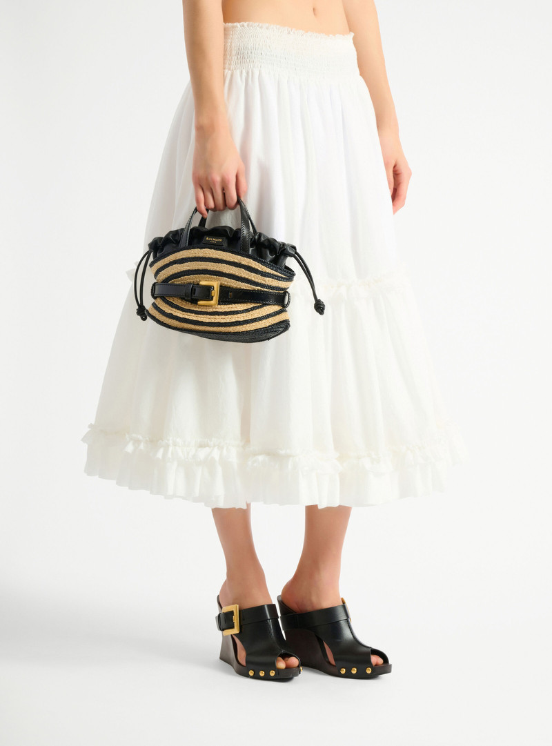 Mini Shuffle bag in smooth leather and raffia 8