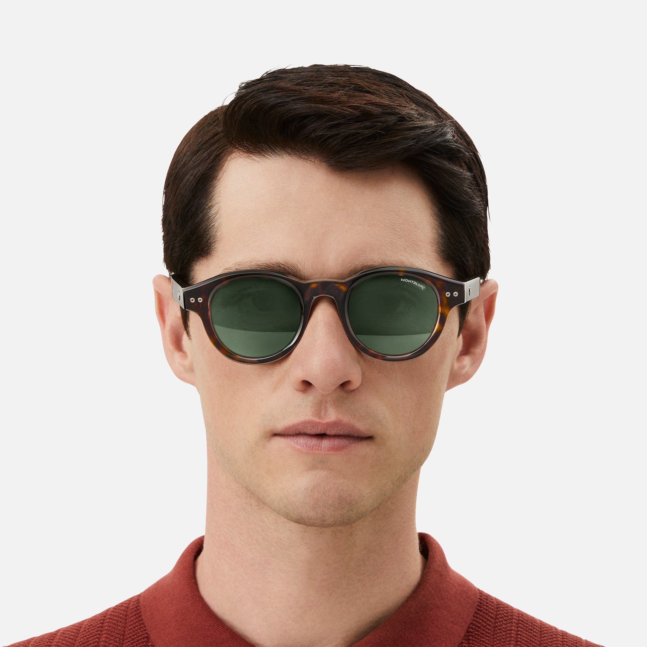 Montblanc Round Sunglasses with Havana-Colored Acetate Frame 
